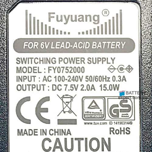 Fuyung FY0752000SLA (6V), 2000mA